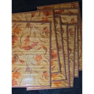 Vintage Bamboo Autumn Leaves Placemats Set – Asian Style Wood Slat Table Mats